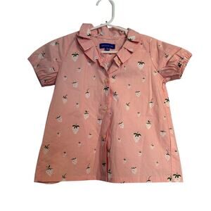 NWOT Maison Me Strawberry Print Pink Button-Down Top – Girls Size 4Y
